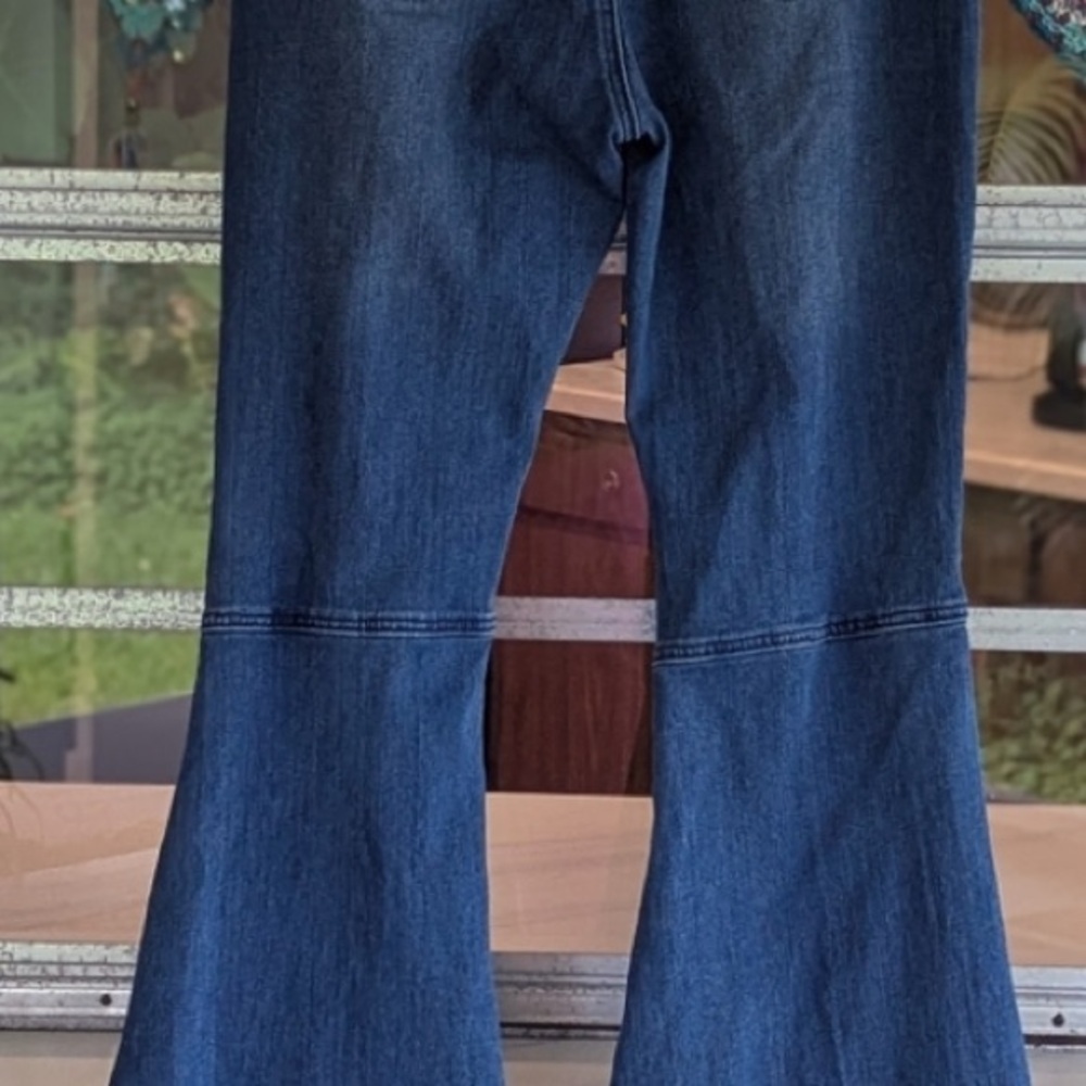 Kira Kira Large Denim Distressed Flare Bell Bottom blue jeans Bohemian Hippie - Picture 3 of 14
